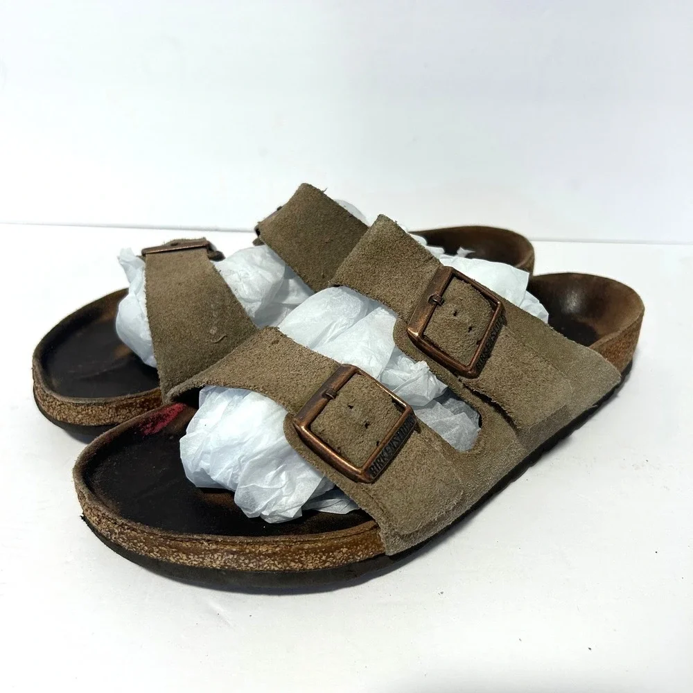 Birkenstock Arizona Sandals Mens 9-9.5 42 Brown Good Suede Double Strap Slides